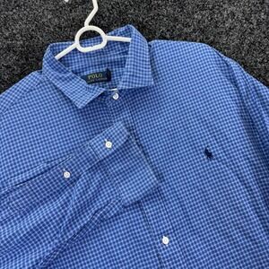 Polo Ralph Lauren Mens XXL Blue White Check Long Sleeve Button Down Shirt Pony